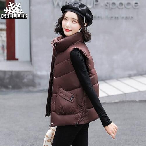 GRELLER Women Sleeveless Vest Winter Warm Plus Size Down Cotton Padded Vest Jacket Female Mandarin Collar Winter Waistcoat Women