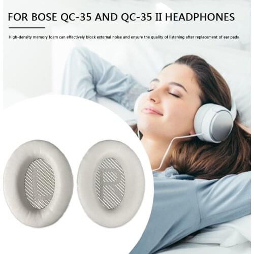1 Pair Protein Leather Foam Headphone Ear Pads Covers for Bose QC35/QC35 I/QC35 II Headset Replacement Ear Cushions White