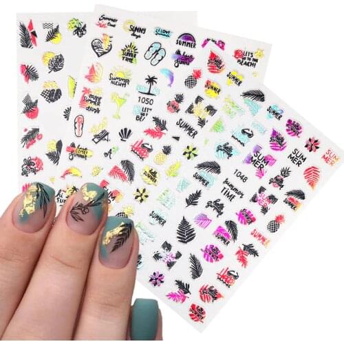 1pc Geometric Nail Sliders 3D Sticker Adhesive Transfer Sticker Decals Foil Flower Tropical Plants Image Nail Art Decorations