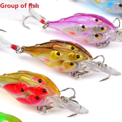 1pcs Crankbait Fishing Lures Group of fish 7cm/6.2g Artificial Minnow Wobbler Hard Plastic fishing Bait With feather treble hook