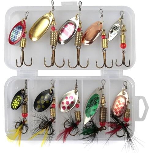 10pcs/set Sequins Spinner Fishing Lures with Hook, Lifelike Rotating Metal Fishing Bait Crankbaits Set Bionic Bait