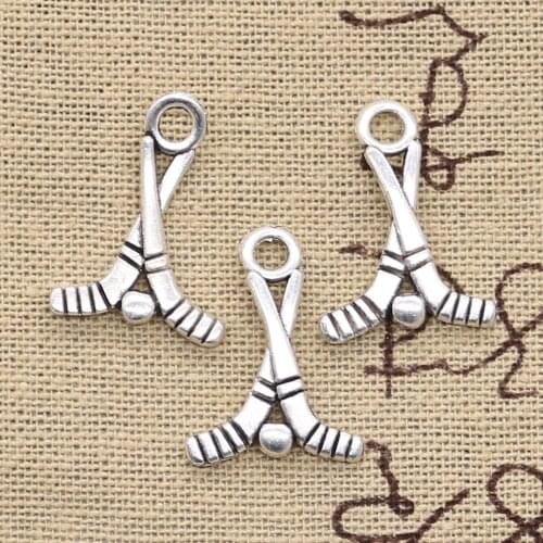 15pcs Charms Hockey Club 16x23mm Antique Pendant Fit Vintage Tibetan Silver Color DIY Handmade Jewelry