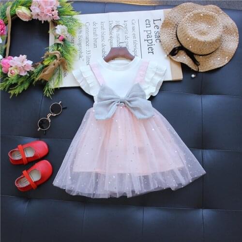 2020 New summer new girl big bow Princess dresses+White flying sleeve T-shirt baby children kids birthday party dresses