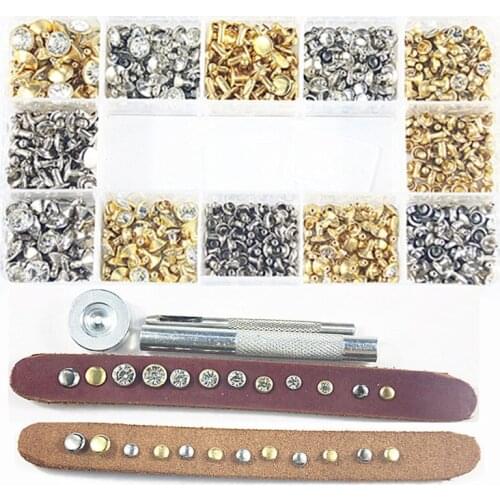 240/360set Punk Diamond Spikes Rivets Rhinestone Studs Decor Rivets For Leather Belt Handbag Double-sided Rivet DIY With Tool