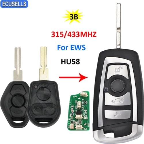 3 Button Modified Folding Flip Remote Control Key Smart Car Key for BMW EWS 3 5 7 X5 Series 315MHZ or 433MHZ HU58 Uncut Blade