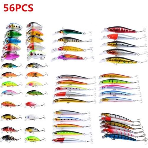 56 Pcs/set Fishing Lure Minnow Simulation Crank Baits Plastic Hard Bait Colorful Quality Artificial Tackle Fishing Accessories