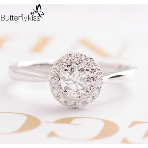 BK 18k White Gold Rings For Women VS D Moissanite 3.31g Genuine Gold Round Shine Wedding Engagement Couples Jewelry Gifts