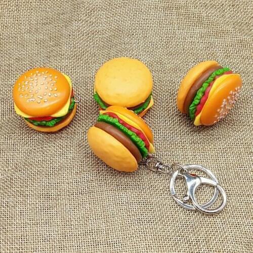New simulation hamburger Key Chain New Pendant Bag Charm Accessories handmade resin food Car Key Ring Lovely Keychain