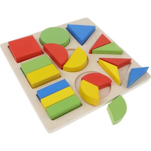 Preschool Learning Toy - Wooden 1 to 1/3 Fraction Puzzle Color Shape Sorter