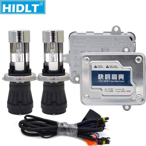 HIDLT AC 55W Bixenon H4 Hi/Lo HID Replacement Bulb Kit 12V H4-3 Car Light Bulb Fast Start Slim Ballast 55W HID Conversion Kit