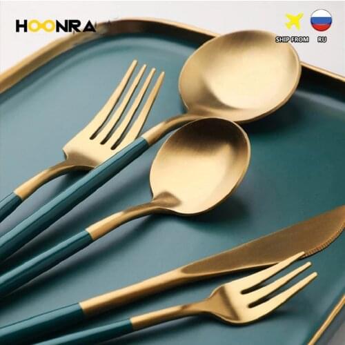 HOONRA 304 Stainless Steel Cutlery Set Fork Steak Knife Set Coffee Spoon Teaspoon Flatware Tableware Kitchen Silverware
