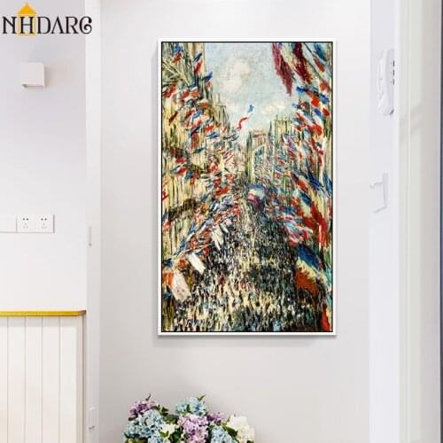 Canvas Print Painting Poster Art The Rue Montorgueil 30th of June 1878 by Claude Monet Wall Pictures for Living Room Home Decor