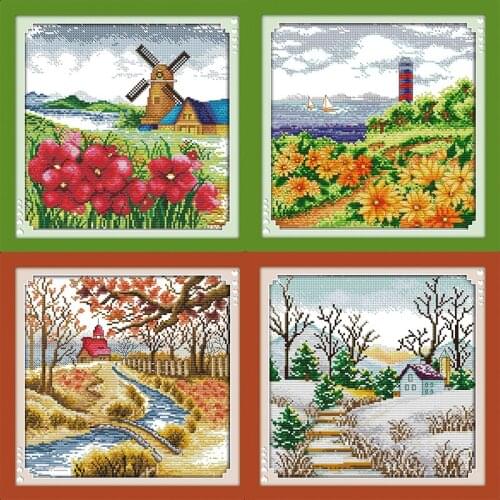 Joy Sunday seasonal Korean view paintings landscape crossing Embroidery Kit 11ct14ct Needlework Canvas Set for living room Decor