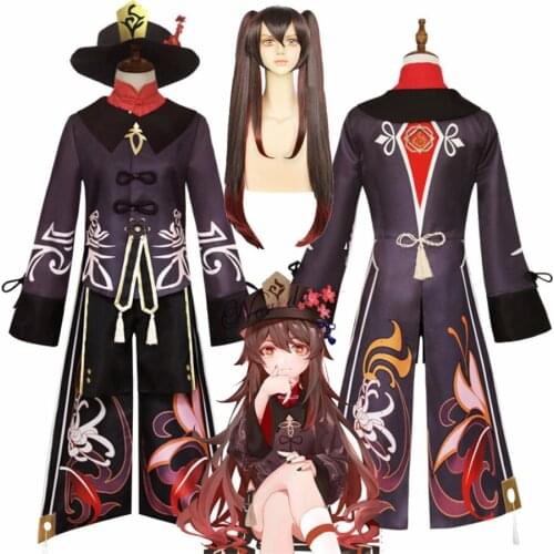 Anime Game Genshin Impact Hutao Cosplay Costume Hu Tao Genshin Impact Cosplay Halloween Party Wig Outfit