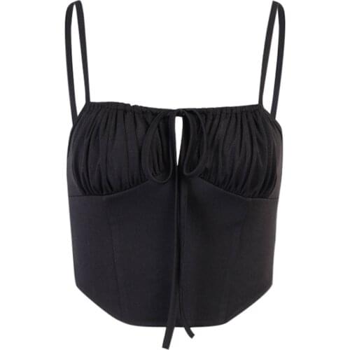 Hot Fashion Women’s Solid Color Bustier Tops Elastic Low Neckline Adjustable Shoulder Strap Crop Short Clothes