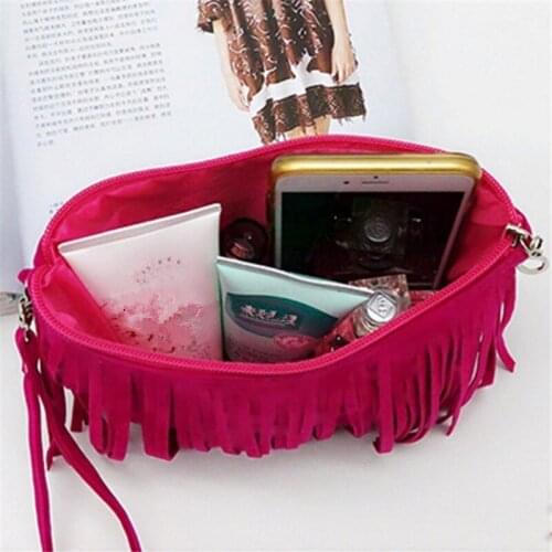 Fashion Women Make Up Bag Cosmetic Bag Fleece Fabric Organizer Toiletry Bag Beauty Case Kits Storage Tassel Handbag Lady