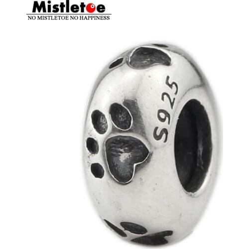 Mistletoe 925 Sterling Silver Pet Paws Stopper spacer Charm Bead European Jewelry