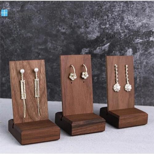 Doreen Box Drop Earrings Display Stand Rectro Dark Brown Rectangular High-end Walnut Wood Jewelry Storage Display Stand 1PC