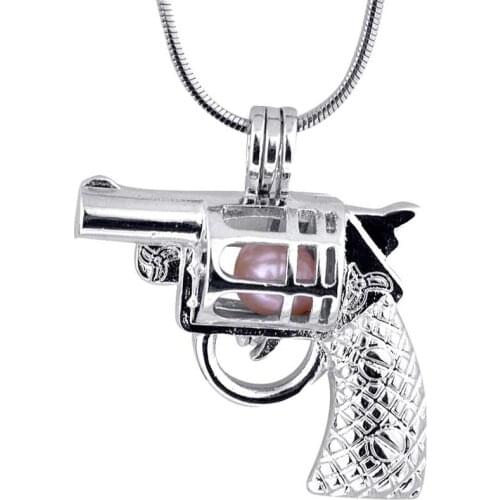 Gun Shape Cage Pendant Can Open To Hold A 8mm Bead Pistol Pendant Fitting