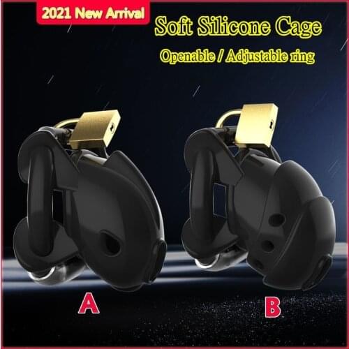2021 Fully Restraint Male Chastity Device,Silicone Cock Cage,Adjustable Cuff Penis Ring,Silicone Chastity Cage Sex Toys For Men