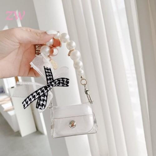 Goddess transparent bowknot pearl bracelet and white chain protective cover for apple airpods 1 2 for airpods pro luxury
