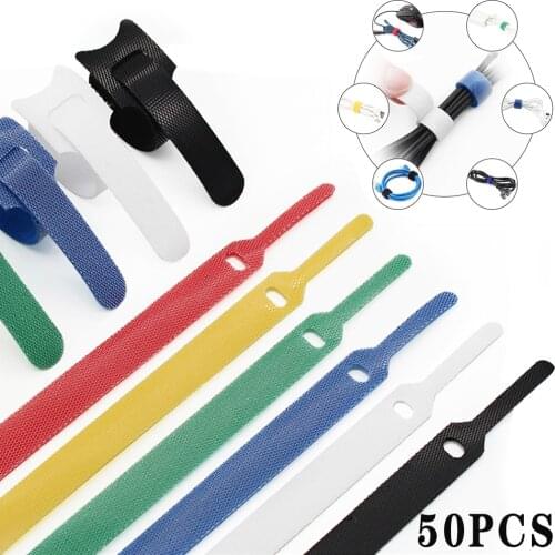 50Pcs straight reusable color cable tie, nylon cable tie, T-shaped velcro cable tie, with hook and loop wire management tool