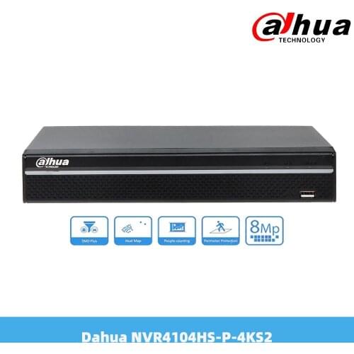Dahua 4 Channel 8MP Resolution 4K&H.265 Smart 1U Lite Network Full HD 1080P Video Recorder With 4PoE Ports NVR4104HS-P-4KS2
