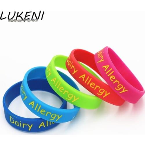 1PC Medical Alert Dairy Allergy Silicone Wristband Bracelet For Children 5 Colours Kids Size Bracelets&Bangles Gifts SH144