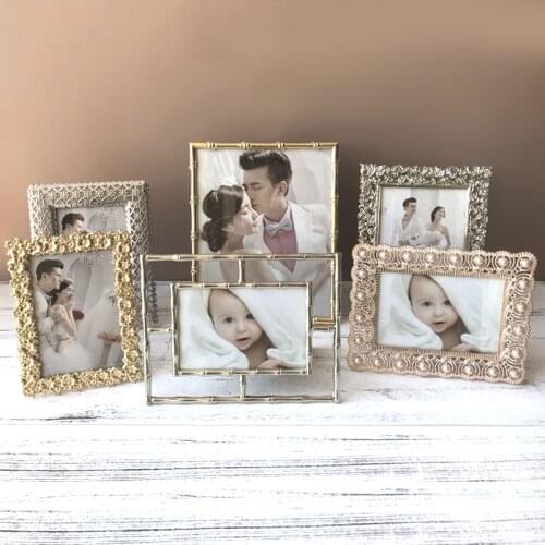 Modern gold silver flower plating alloy glass photo frame 6 inch creative fashion home bedroom decoration wedding birthday gift