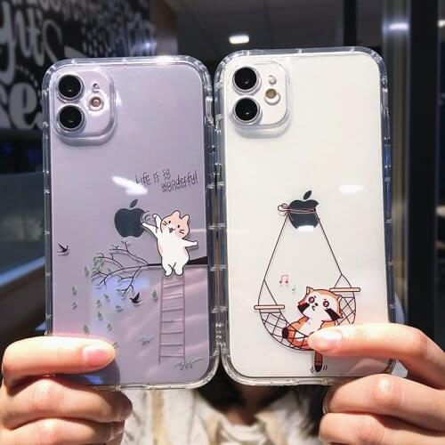 Cute Cartoon Animal Cat Clear Phone Case for iPhone 12 Pro Max Mini 11 X XS XR 7 8 Plus Funny Transparent Shockproof Soft Cover