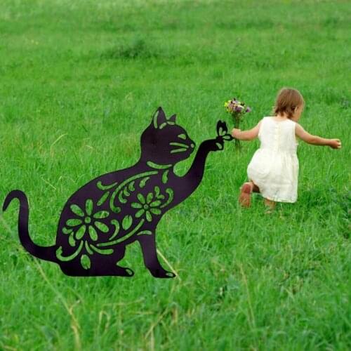 T84E Black Cat Butterfly Garden Stake Animal Silhouette Stakes Ornament for Yards Lawn Outdoor Decoration