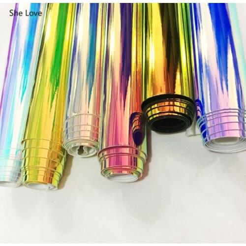 Chzimade 45X137cm Mirror Leather Fabric Holographic Radium Laser Faux Synthetic Leather Fabric For Bag Garment Sewing Materials