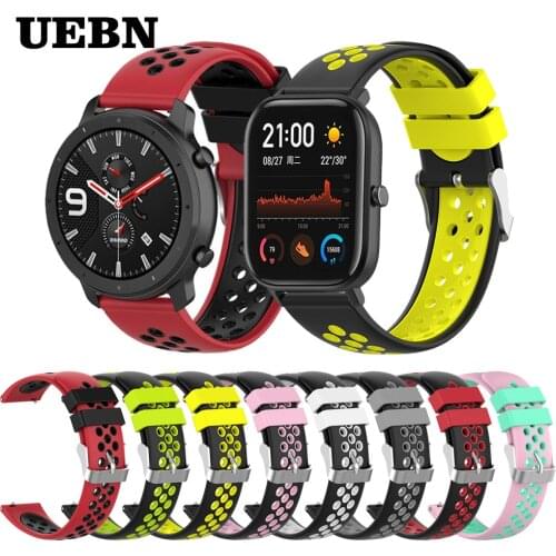 UEBN Silicone 20mm 22mm Replacement Breathable Band For Huami Amazfit GTS bip S strap for Amazfit GTR 42mm 47mm watchbands