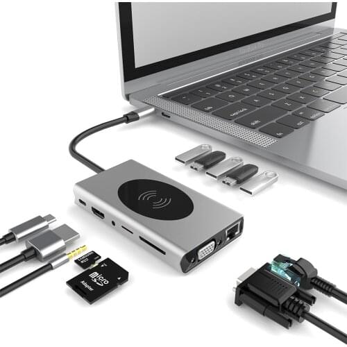 USB C HUB Type C To USB 3.0 HUB HDMI Adapter For MacBook Pro Huawei Mate USB Splitter Phone Wireless Charger USB HUB For Laptop
