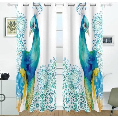 Peacock Feathers Flower Curtains Drapes Panels Darkening Blackout Grommet Room Divider for Patio Window Sliding Glass Door 55x84