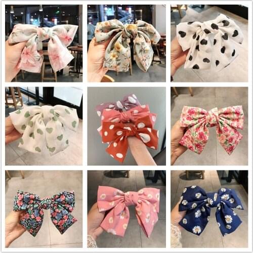 Fashion Big Polk Dots Printing Bowknot Barrettes Sweet Satin Bows for Women Headdress Cute Big Bow Hairpins Accessories