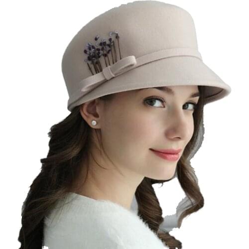 2020 Women Fedoras Hat Autumn Winter Warm Wool Felt Cap Female Korean High Quality Fashion Elegant Embroidery Vintage Lady Hats