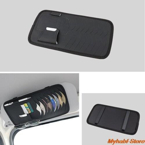 PU Leather Car Sun Visor Storage Pouch Bag for Bill Card CD Disc Organizer Eyeglasses Sunglasses Holder Clip Car Styling Tools