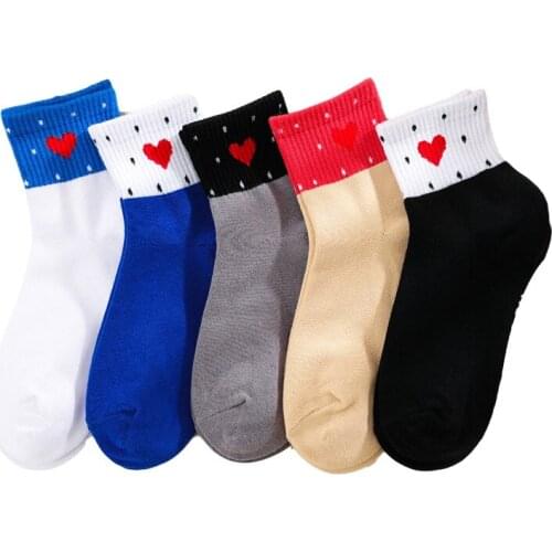 Women Socks Red Heart Cute College Wind Simple Basic Fresh Cotton socks for Girls spring summer Dropshipping Harajuku Short Soks