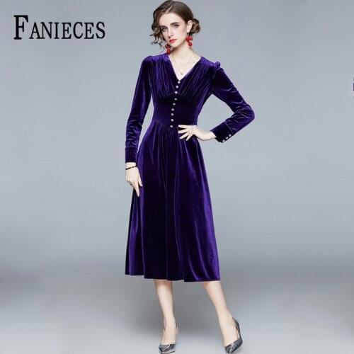 Autumn Winter Office Lady Velvet Long Sleeves Dress Women Vintage A-line Casual Dresses Elegent Party Vestidos женское платье