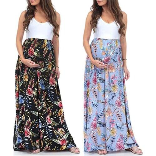 2019Womens Straight Polyester Sleeveless Maternity Pregnancy clothes dress Ruched Color Block Maxi Splicing Dress ropa de mujer