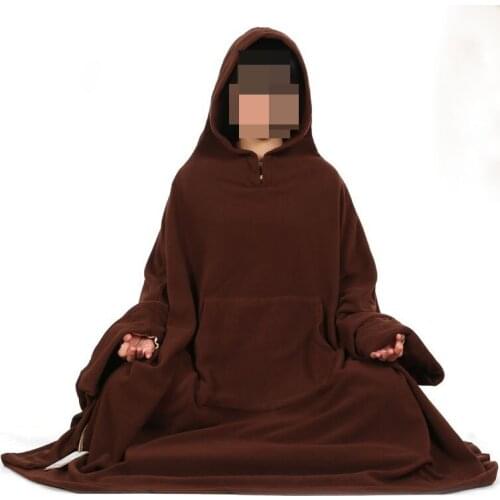 UNISEX Winter&Autumn Polar fleece zen meditation cape buddhist abbot monks coat lay cloak nuncushion martial arts suit brown