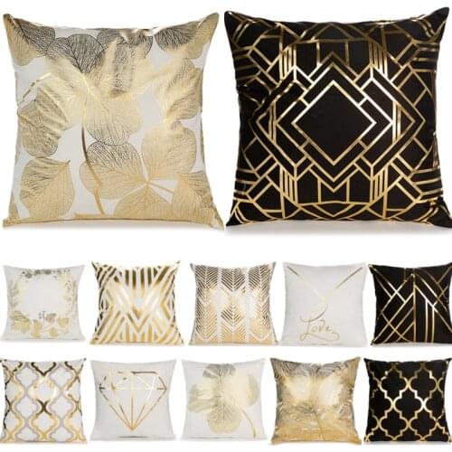 Gold Geometric Pillow Case 45*45 Ployester Cotton Linen Pillowcase for Chair Sofa Decorative Cushion Cover Home Decor