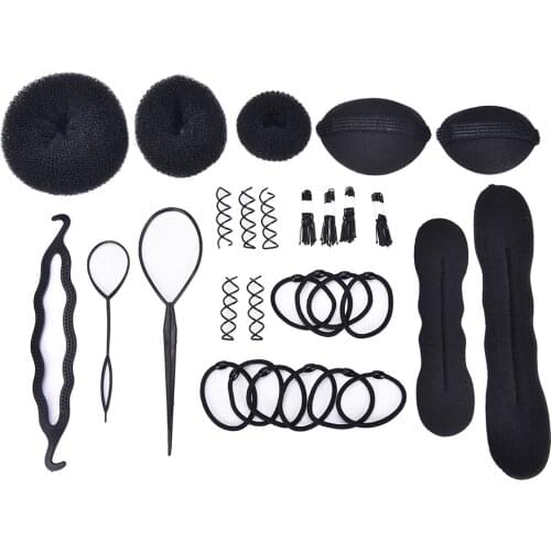 1set Rubber Band Hairpins Headbands Rope Tie Gum Spring Hair Bun Makers Braider Donut Hair Clips For Women