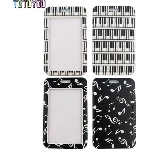 1pc PC2566 Black And White Keys Note Lanyard Credit Card ID Holder Bag Student Women Travel Bank Bus Business Card Cover Badge