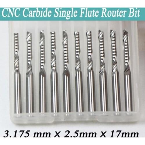 10pcs 3.175*2.5*17mm Single Flute Spiral End Mill Cutter Tungsten Carbide Tools Wood Engraving Bits on CNC Machine