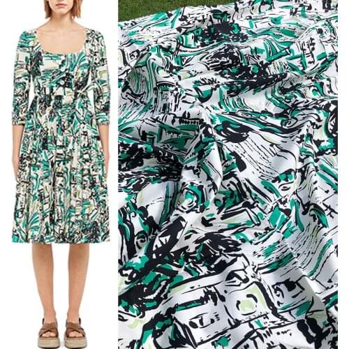 100X145cm Green Abstract painting Printed Cotton Fabric For Woman Summer Dress Blouse Tissu Tela Хлопок материал DIY Sewing