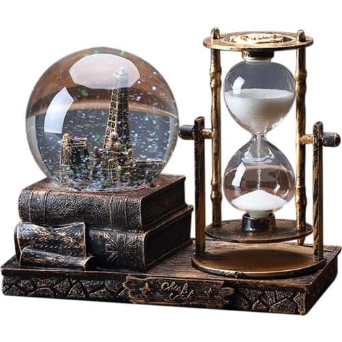 2 in 1 Retro Crystal Ball Hourglass Timer with Light Music Decoration for Desk Cabinet Living Room Home B1