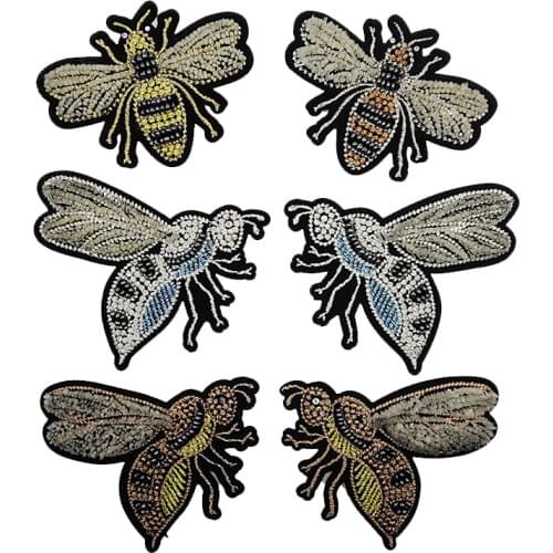 50pcs/lot Luxury Bead Gold Bee Insect Toothbrush Embroidery Patch Clothing Decoration Craft Diy Iron Heat Transfer Applique