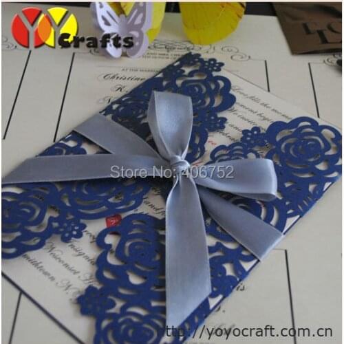 50pcs low price good service hot sale Royal wedding cards blue wedding invitation cards fancy flower laser cut invitation